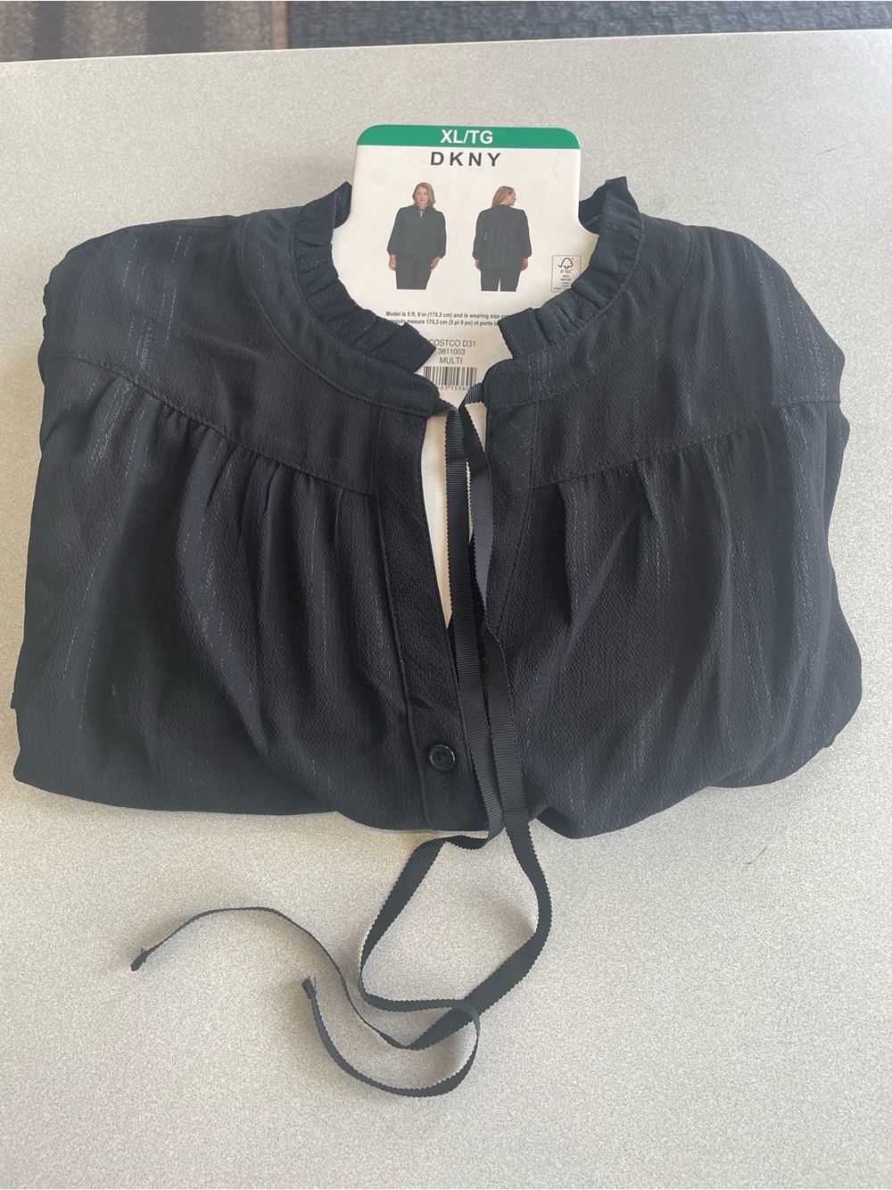 DKNY Black Ruffled Neck Tie-Front Blouse XL (Lot) - Picture 5 of 5